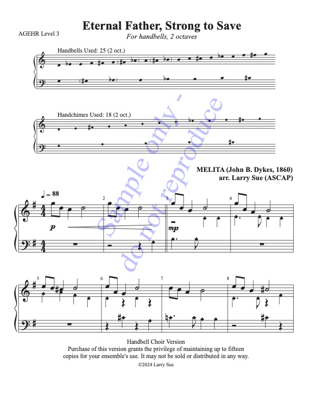 Eternal Father, Strong to Save (MELITA) (Handbells, 2 octaves, plus handchimes, 2 octaves, Level 3), page 1