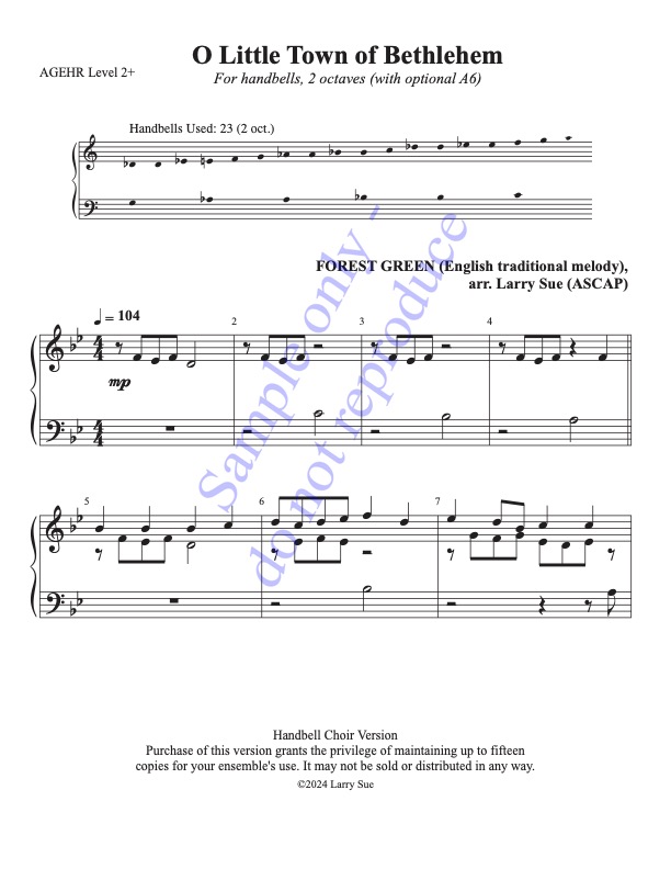 O Little Town of Bethlehem (FOREST GREEN) (Handbells, 2 octaves, Level 2+) - page 1