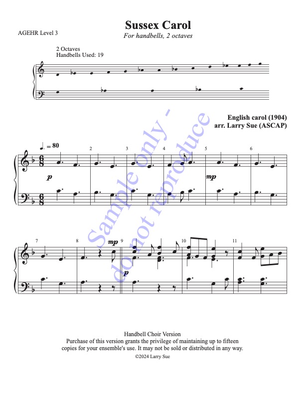 Sussex Carol (Handbells, 2 octaves, Level 3) - page 1