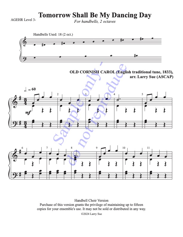 Tomorrow Shall Be My Dancing Day (Handbells, 2 octaves, Level 3-) - page 1