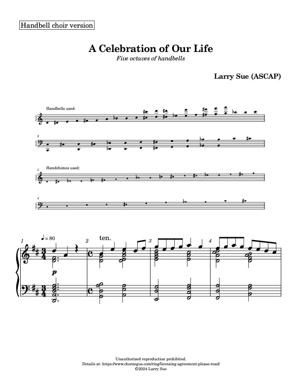 A Celebration of Our Life (Handbells, 5 octaves, Level 4), page 1