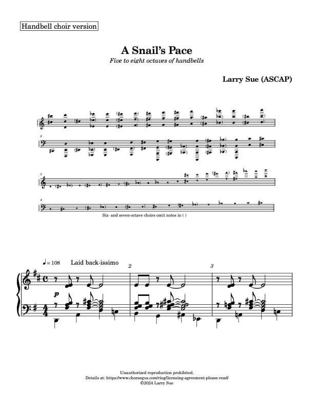 A Snail's Pace (Handbells, 5-8 octaves, Level 5+), page 1