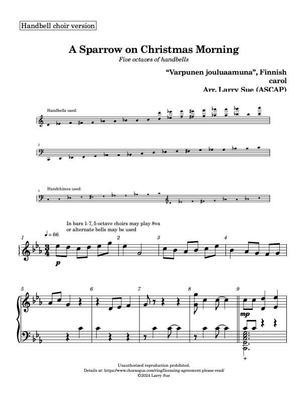 A Sparrow on Christmas Morning (3/5 octaves, Level 3+), page 1