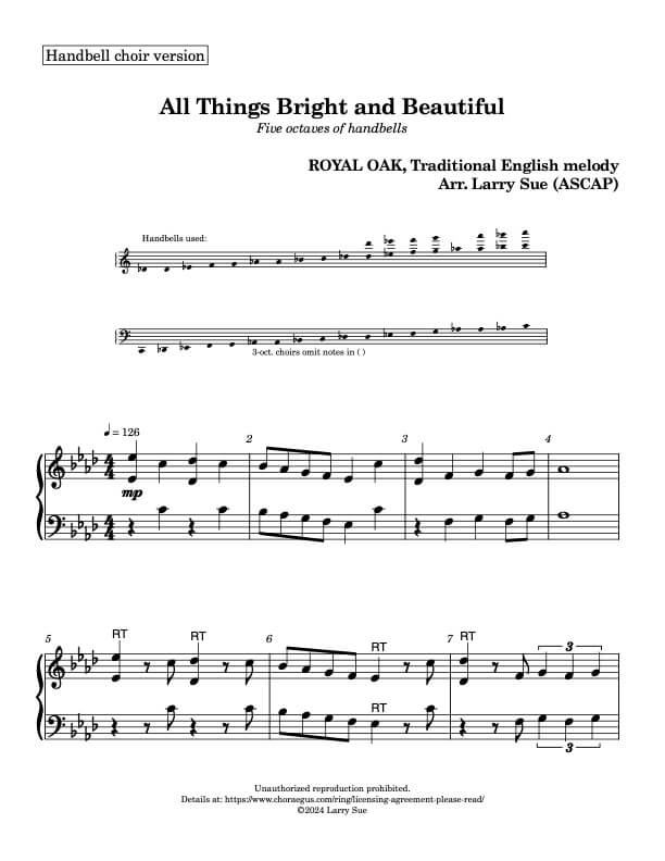 All Things Bright and Beautiful (ROYAL OAK) (Handbells 3/5 octaves, Level 3+), page 1