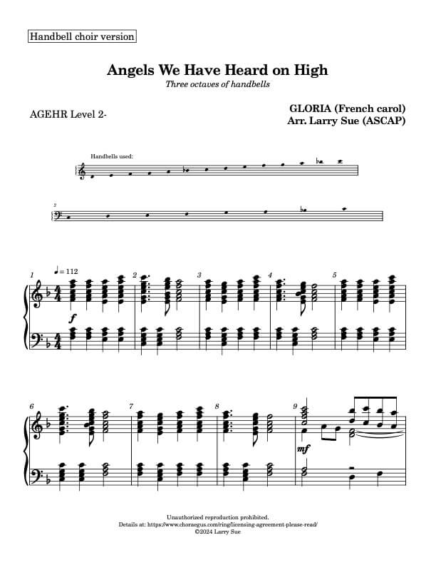 Angels We Have Heard on High (Handbells, 3 octaves, Level 2-)