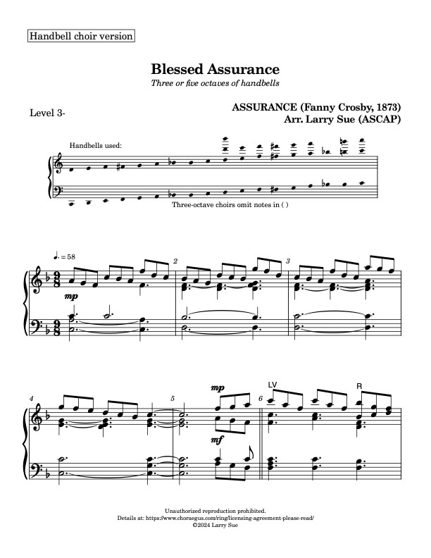 Blessed Assurance (3/5 octaves, Level 3-), page 1