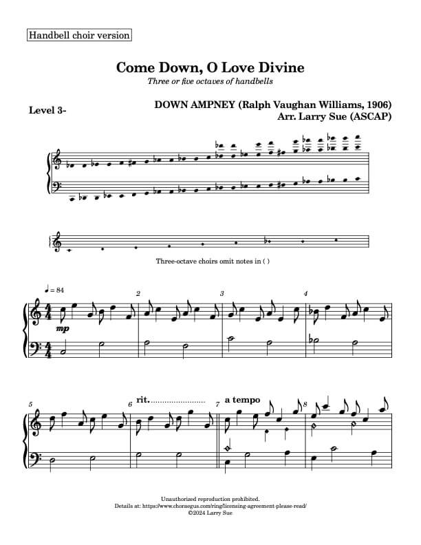 Come Down, O Love Divine (DOWN AMPNEY) (Handbells, 3/5 octaves, Level 3-), page 1