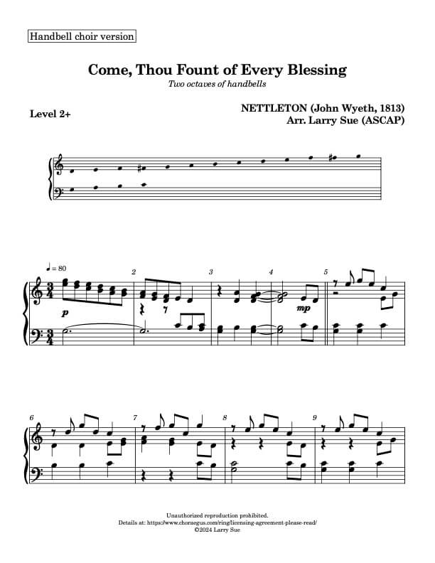 Come, Thou Fount of Every Blessing (Handbells, 2 octaves, Level 2+), page 1