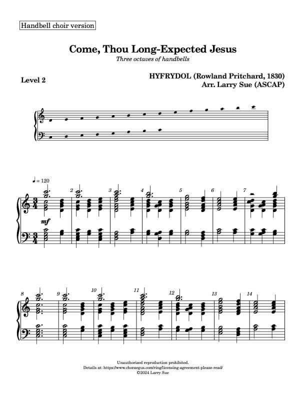 Come, Thou Long-Expected Jesus (Handbells, 3 octaves, Level 2), page 1