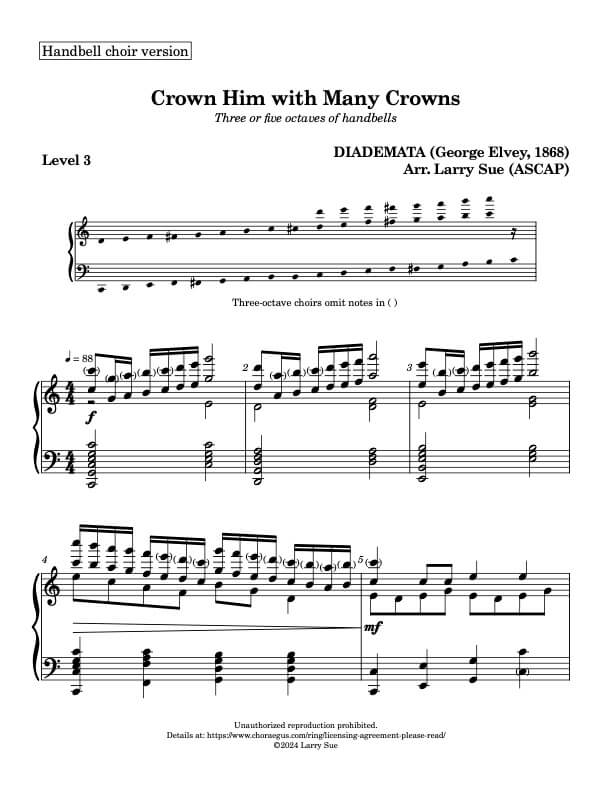 Crown Him with Many Crowns (DIADEMATA) (Handbells, 3/5 octaves, Level 2+), page 1