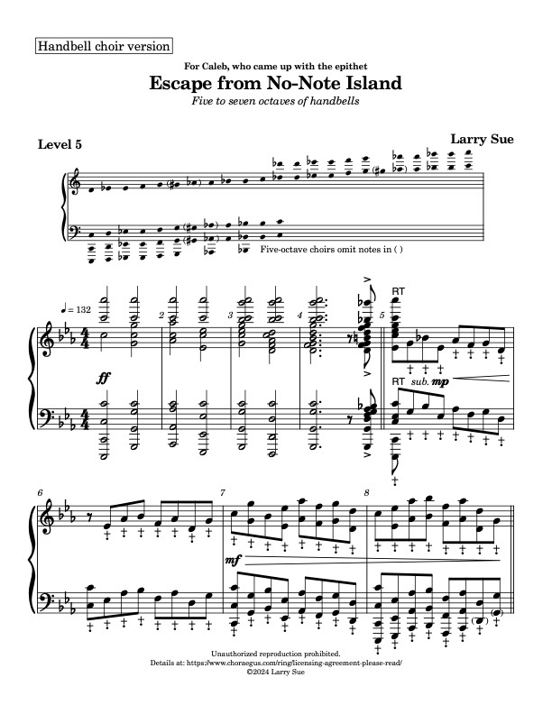 Escape from No-Note Island (Handbells, 5-7 octaves, Level 5), page 1