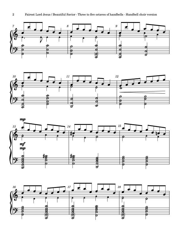 Fairest Lord Jesus / Beautiful Savior (ST ELIZABETH) (Handbells, 3-5 octaves, Level 2+), page 2