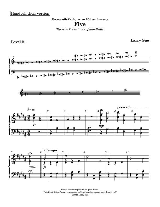 Five (Handbells, 3-5 octaves, Level 2+), page 1