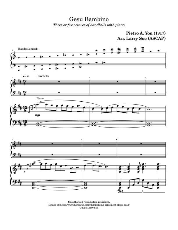 Gesu Bambino (Handbells, three or five octaves, Level 3) - page 1