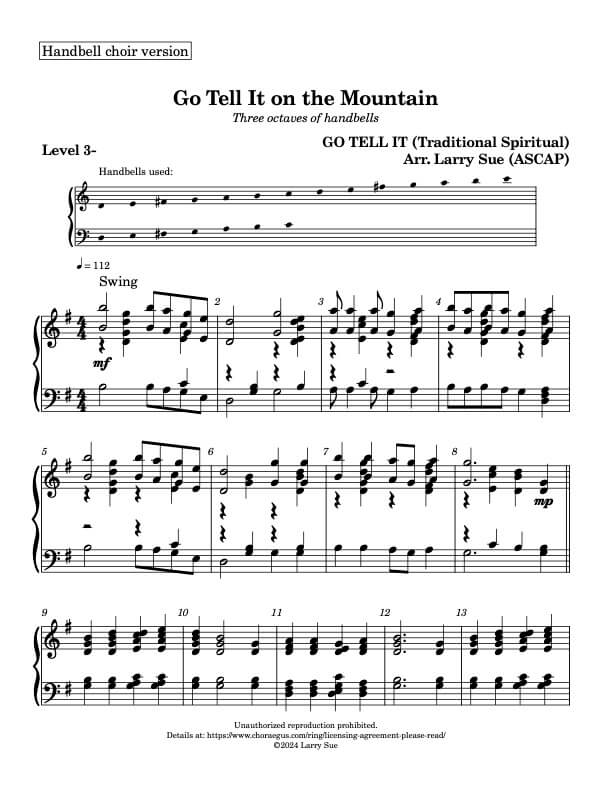 Go Tell It on the Mountain (Handbells, 3 octaves, Level 3-), page 1