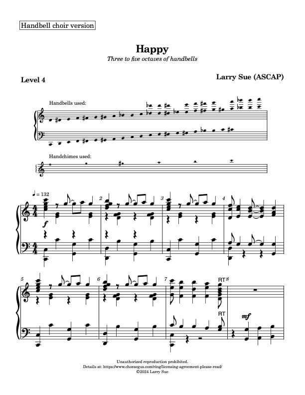 Happy (Handbells, 3 or 5 octaves, plus handchimes, F6-C7, Level 4)- page 1