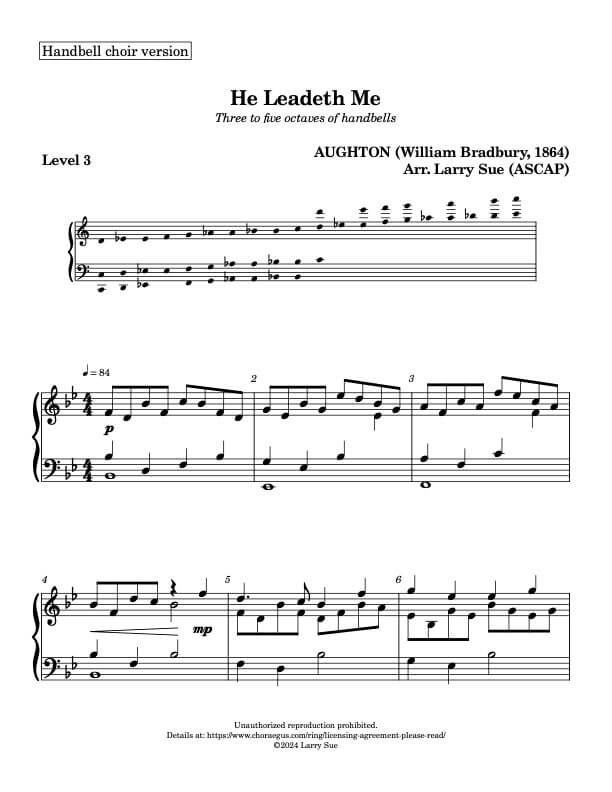 He Leadeth Me (AUGHTON) (Handbells, 3 or 5 octaves, Level 3), page 1