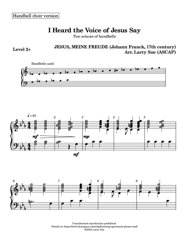 I Heard the Voice of Jesus Say (Handbells, 2 octaves, Level 2+), page 1