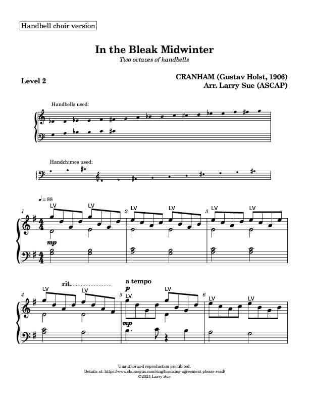 In the Bleak Midwinter (Handbells, 2 octaves, plus handchimes, 2 octaves, Level 2) - page 1