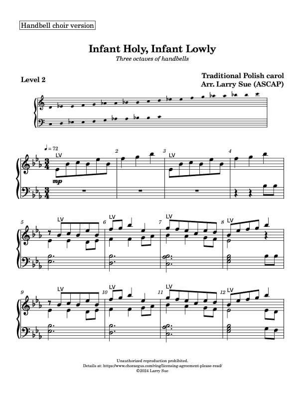 Infant Holy, Infant Lowly (Handbells, 3 octaves, Level 2), page 1