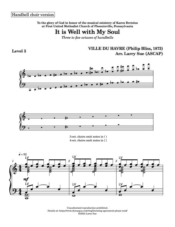 It Is Well with My Soul (VILLE DU HAVRE)(Handbells, 3-5 octaves, Level 3-) – page 1