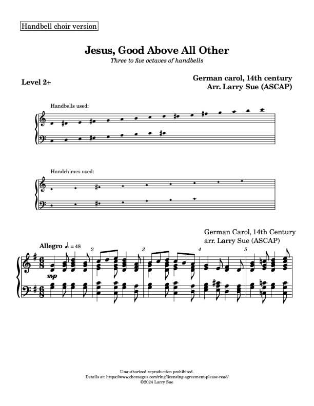 Jesus, Good Above All Other (Handbells, 3 octaves, Level 2+), page 1