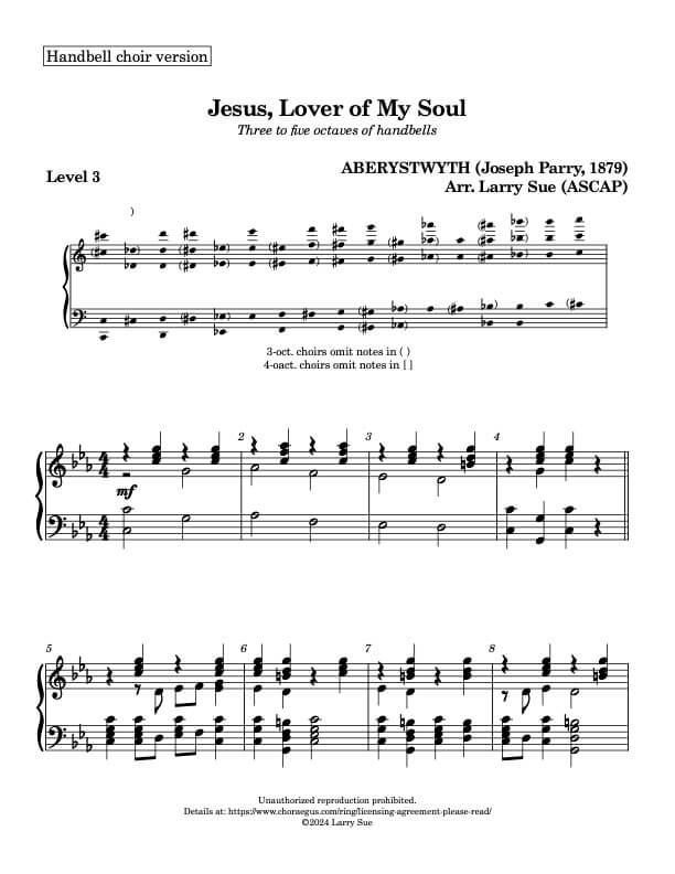 Jesus, Lover of My Soul (ABERYSTWYTH)(Handbells, 3 to 5 octaves, Level 3) – page 1