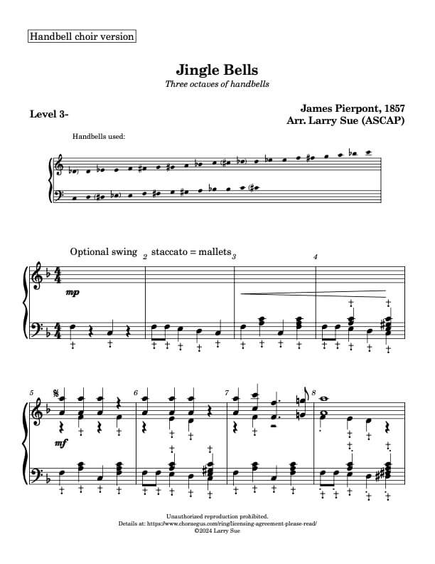 Jingle Bells (Handbells, 3 octaves, Level 3-), page 1