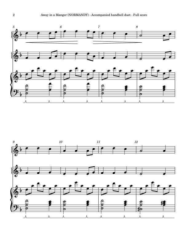 Away in a Manger (NORMANDY), handbell duet, sample page 2