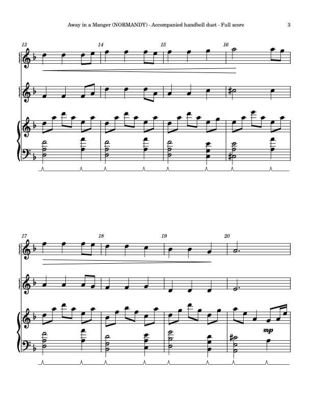 Away in a Manger (NORMANDY), handbell duet, sample page 3