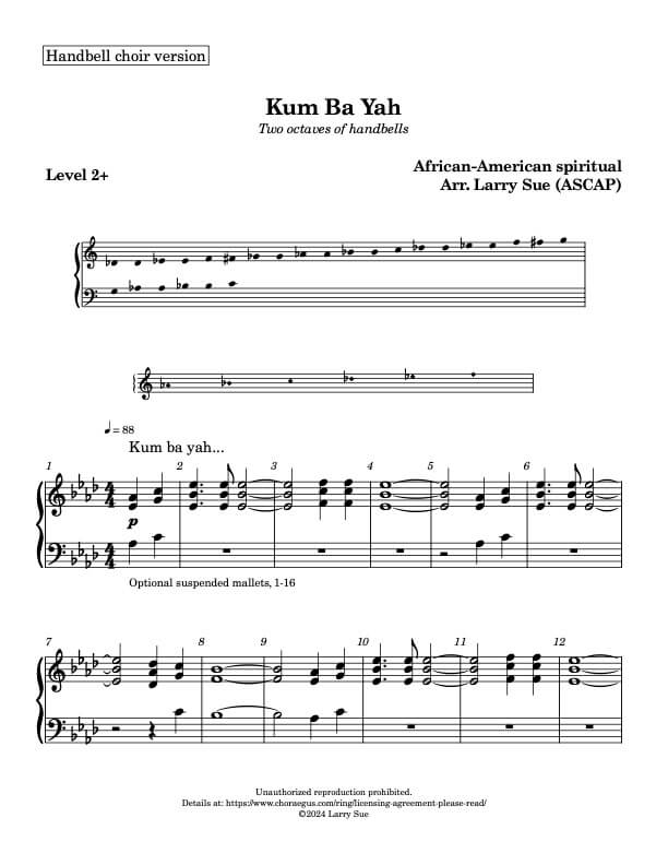 Kum Ba Yah *Handbells, 2 octaves, Pevel 2+), page 1