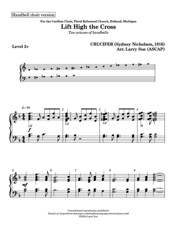 Lift High the Cross (Handbells, 2 octaves, Level 2+), page 1