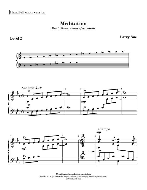 Meditation (Handbells, 2-3 octaves, Level 2) - page 1