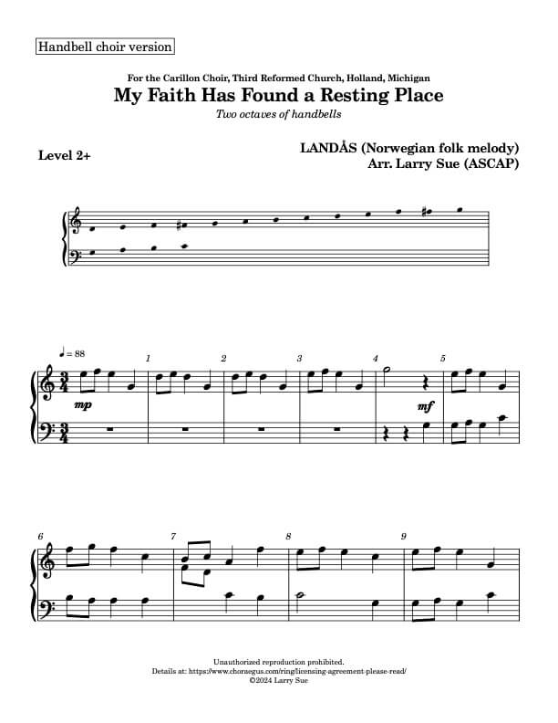 My Faith Has Found a Resting Place (Handbells, 2 octaves, Level 2+), page 1