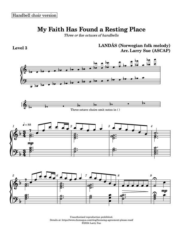 My Faith Has Found a Resting Place (LANDÅS) (Handbells, 3/5 octaves, Level 3), page 1