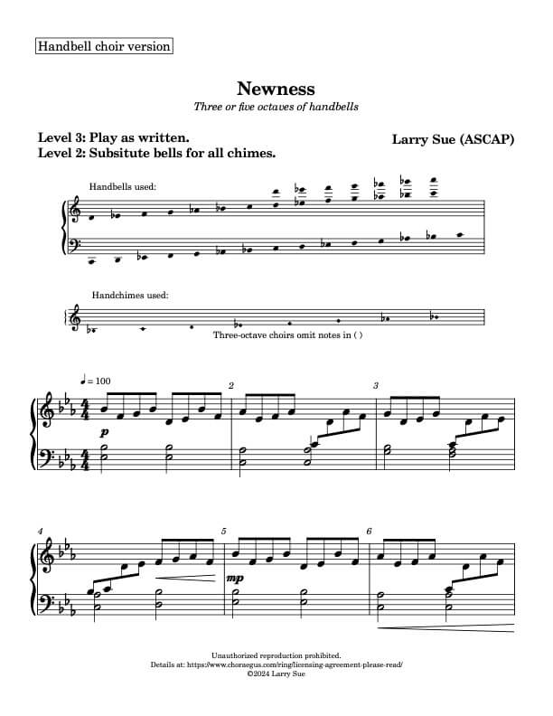 Newness (Handbells, 3 or 5 octaves, plus handchimes, 2 octaves, Level 2/3) - page 1