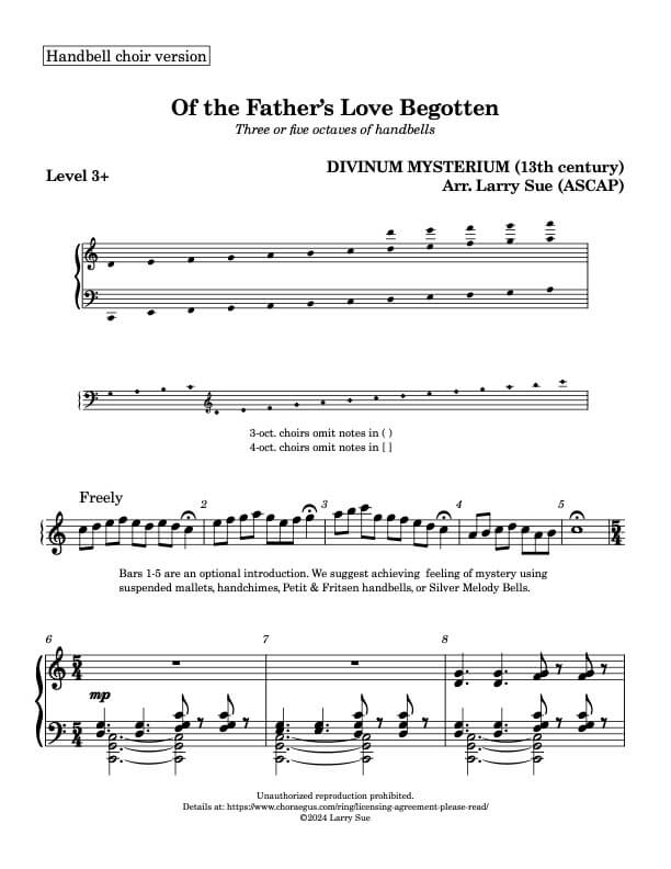 Of the Father's Love Begotten (DIVINUM MYSTERIUM) (Handbells, 3/5 octaves, Level 3+), page 1