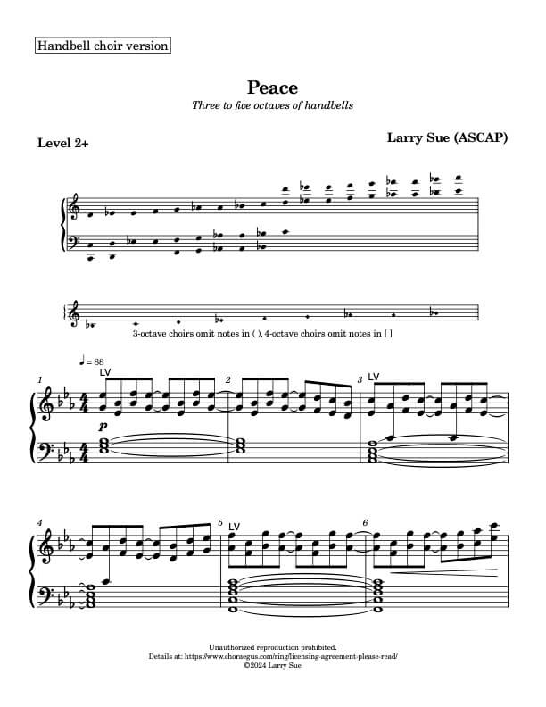 Peace (Handbells, 3 to 5 octaves, plus handchimes, 2 octaves, Level 2+) - page 1