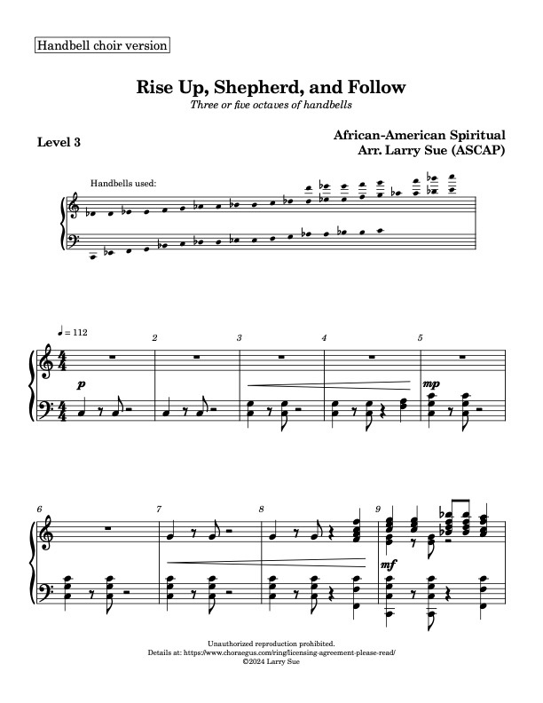 Rise Up, Shepherd, and Follow (Handbells, 3/5 octaves, Level 3) - page 1