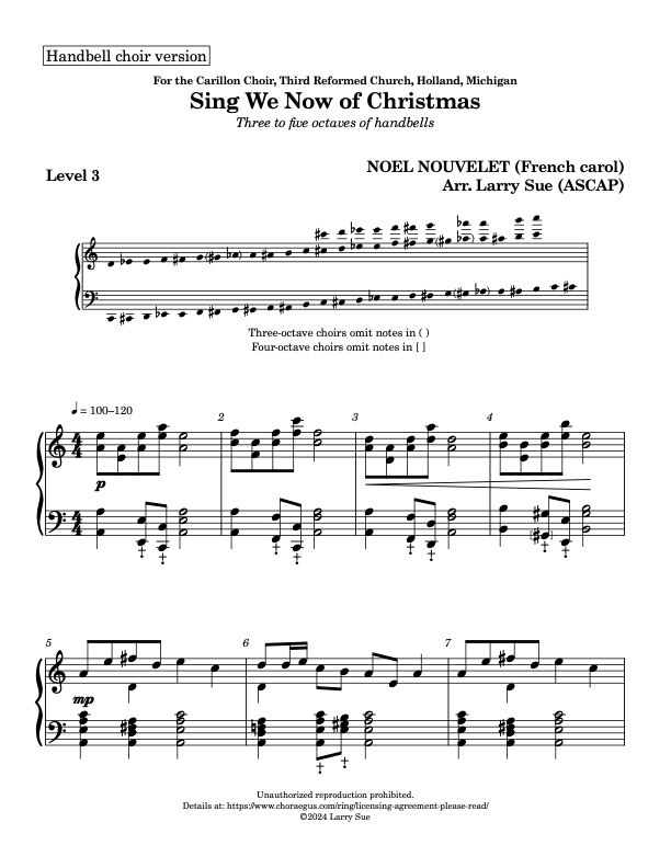 Sing We Now of Christmas (NOEL NOUVELET) (Handbells, 3-5 octaves, Level 3+), page 1