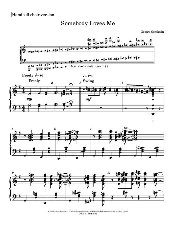 Somebody Loves Me (Handbells, 5-7 octaves, Level 5) - page 1