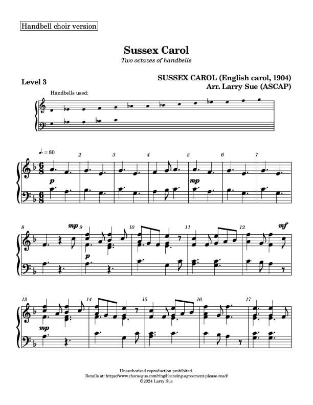 Sussex Carol (Handbells, 2 octaves, Level 3) - page 1