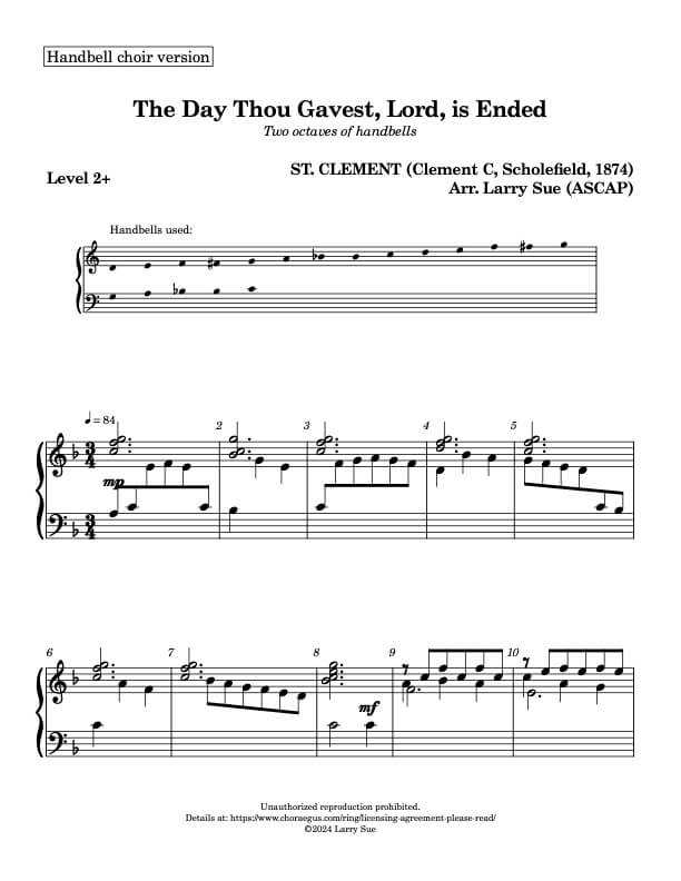 The Day Thou Gavest, Lord, is Ended (Handbells, 2 octaves, Level 2+), page 1