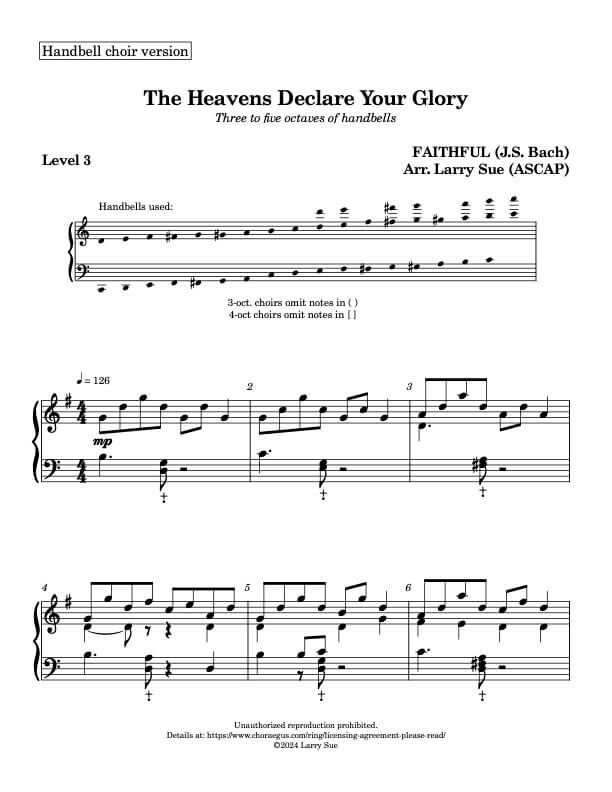 The Heavens Declare Your Glory (FAITHFUL) (Handbells, 3-5 octaves, Level 3), page 1