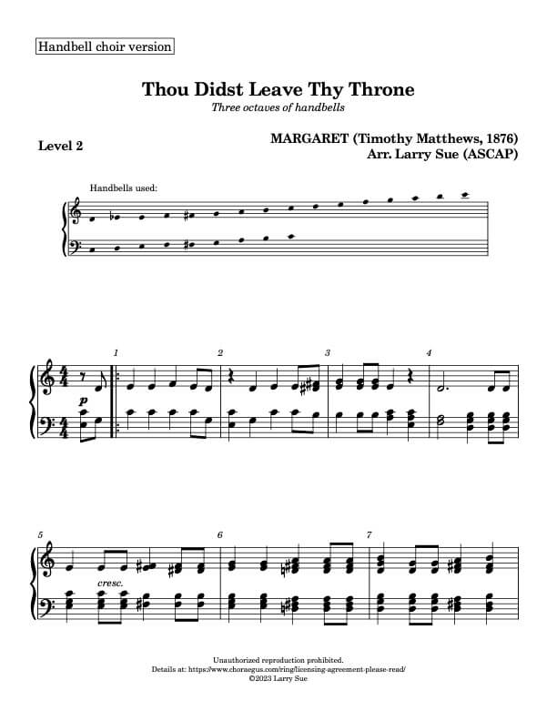 Thou Didst Leave Thy Throne (Handbells, 3 octaves, Level 2), page 1