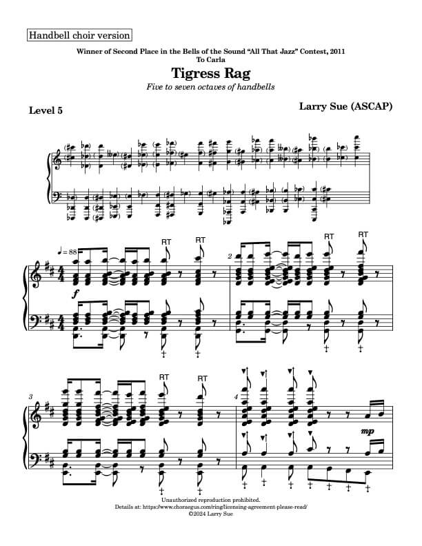 Tigress Rag (Handbells, 5-7 octaves, Level 5), page 1