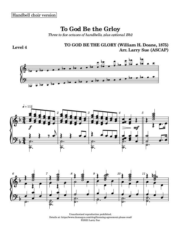 To God Be the Glory (Handbell choir, 3/5 octaves, Level 4-), page 1