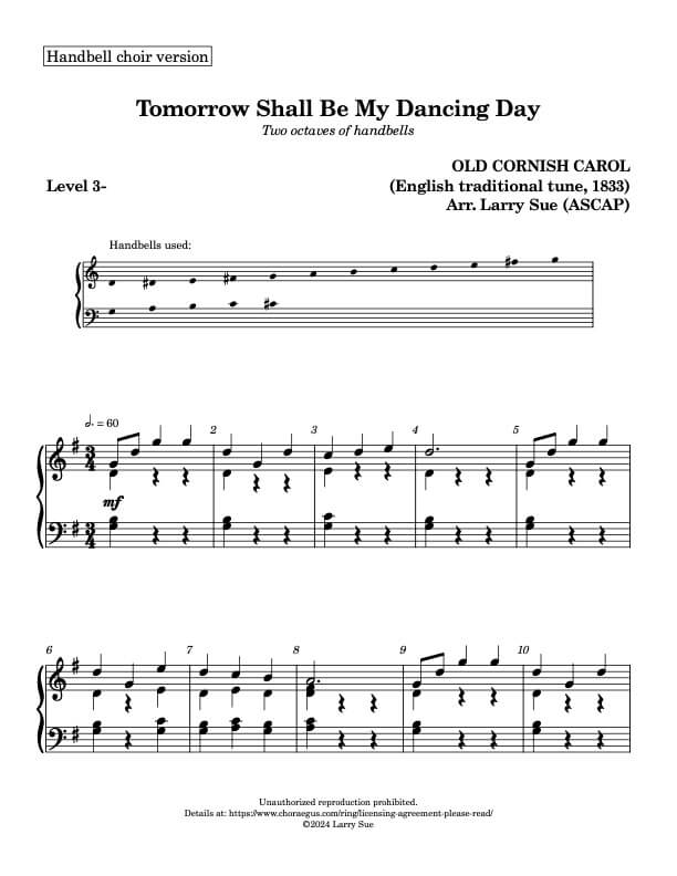 Tomorrow Shall Be My Dancing Day (Handbells, 2 octaves, Level 3-) - page 1