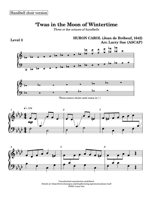 'Twas in the Moon of Wintertime (handbells, 3 or 5 octaves), sample 1