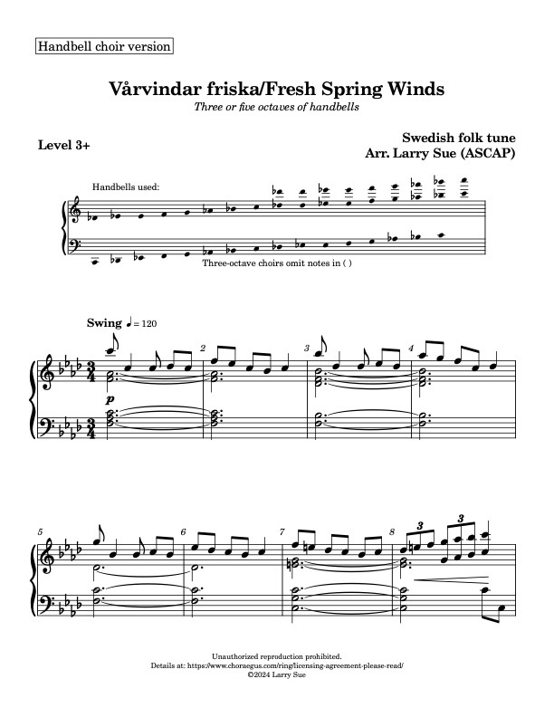 Varvindar Friska - Fresh Spring Winds (Handbells, 3-5 octaves, Level 3+), page 1